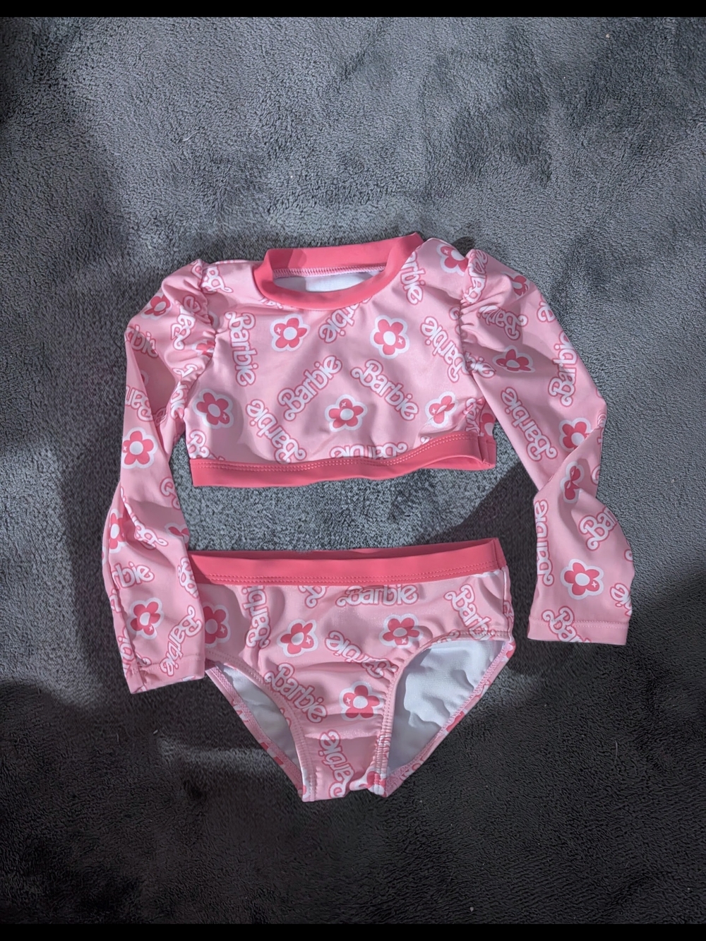 Mattel Barbie Pink Floral Long-Sleeve Girls' Rashguard Swim Set